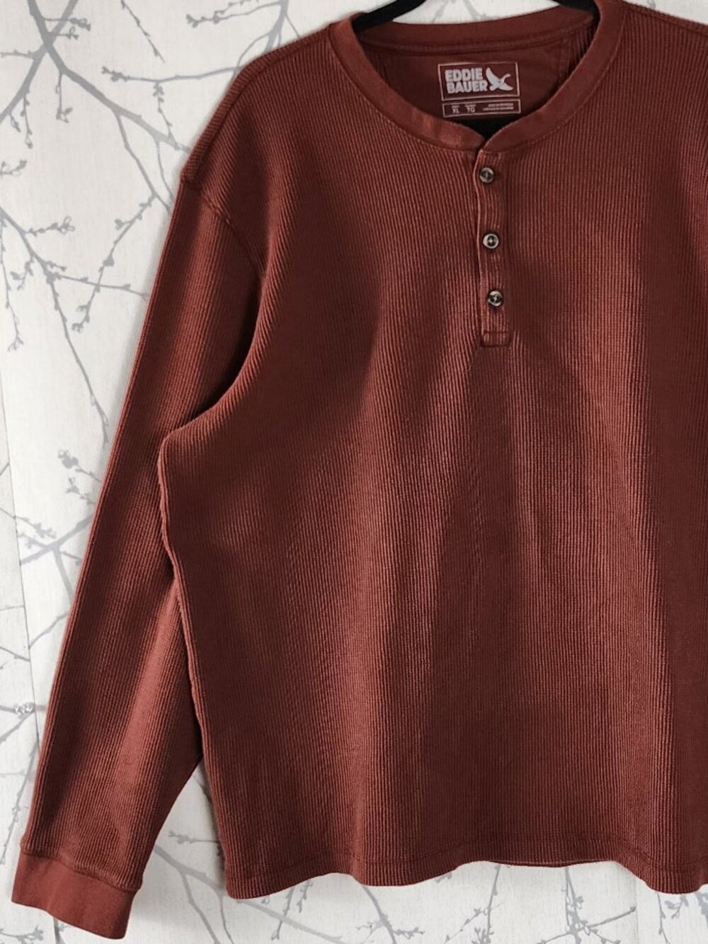 Eddie Bauer Burnt Orange Cotton Blend Waffle Knit Thermal Henley